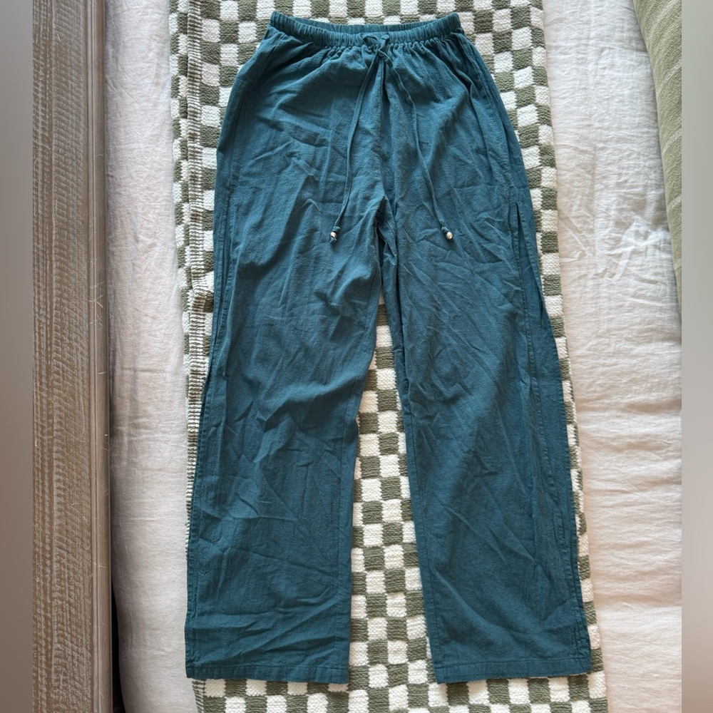 Fancyinn Women’s Teal Pants with side slit - Size XS